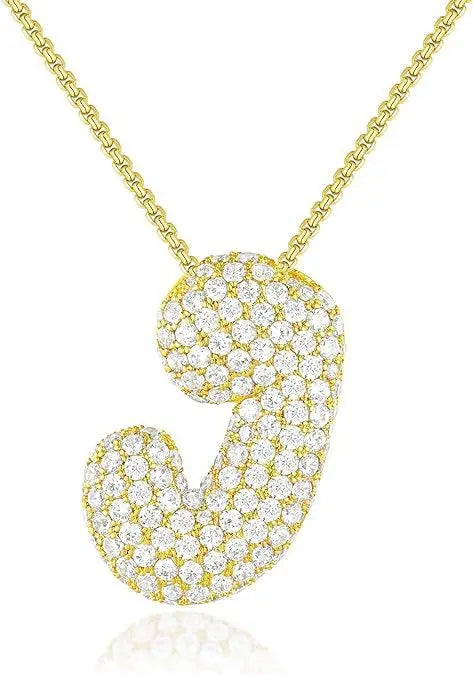 Buble chunky Initial Letter Pendant Necklaces