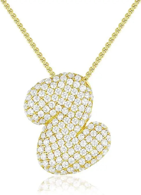 Buble chunky Initial Letter Pendant Necklaces