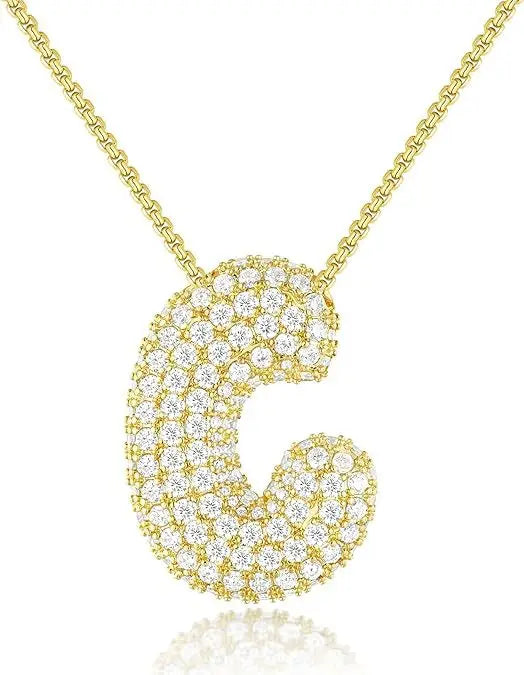 Buble chunky Initial Letter Pendant Necklaces