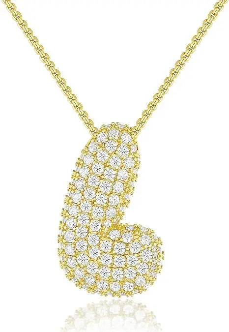 Buble chunky Initial Letter Pendant Necklaces