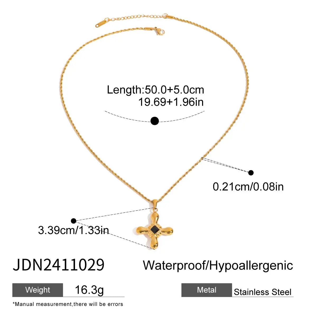 Cubic Zirconia Cross Pendant Stainless Steel Luxury Necklace