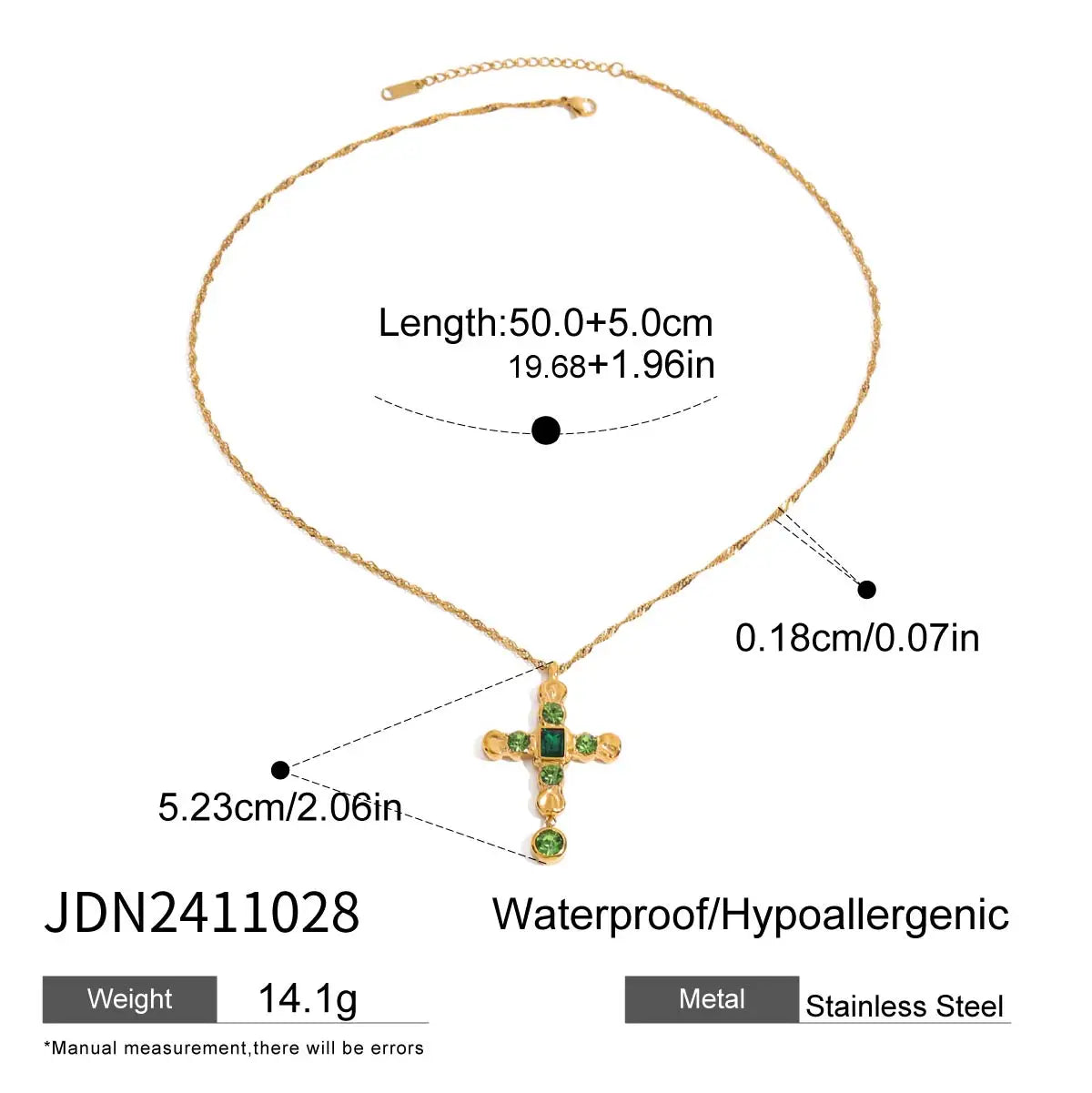 Cubic Zirconia Cross Pendant Stainless Steel Luxury Necklace