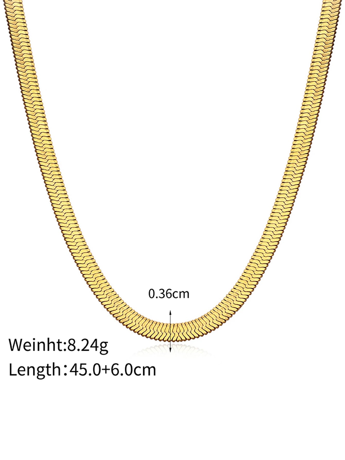 Bold gold statement necklace with 45cm length and 0.36cm width, sleek chain design