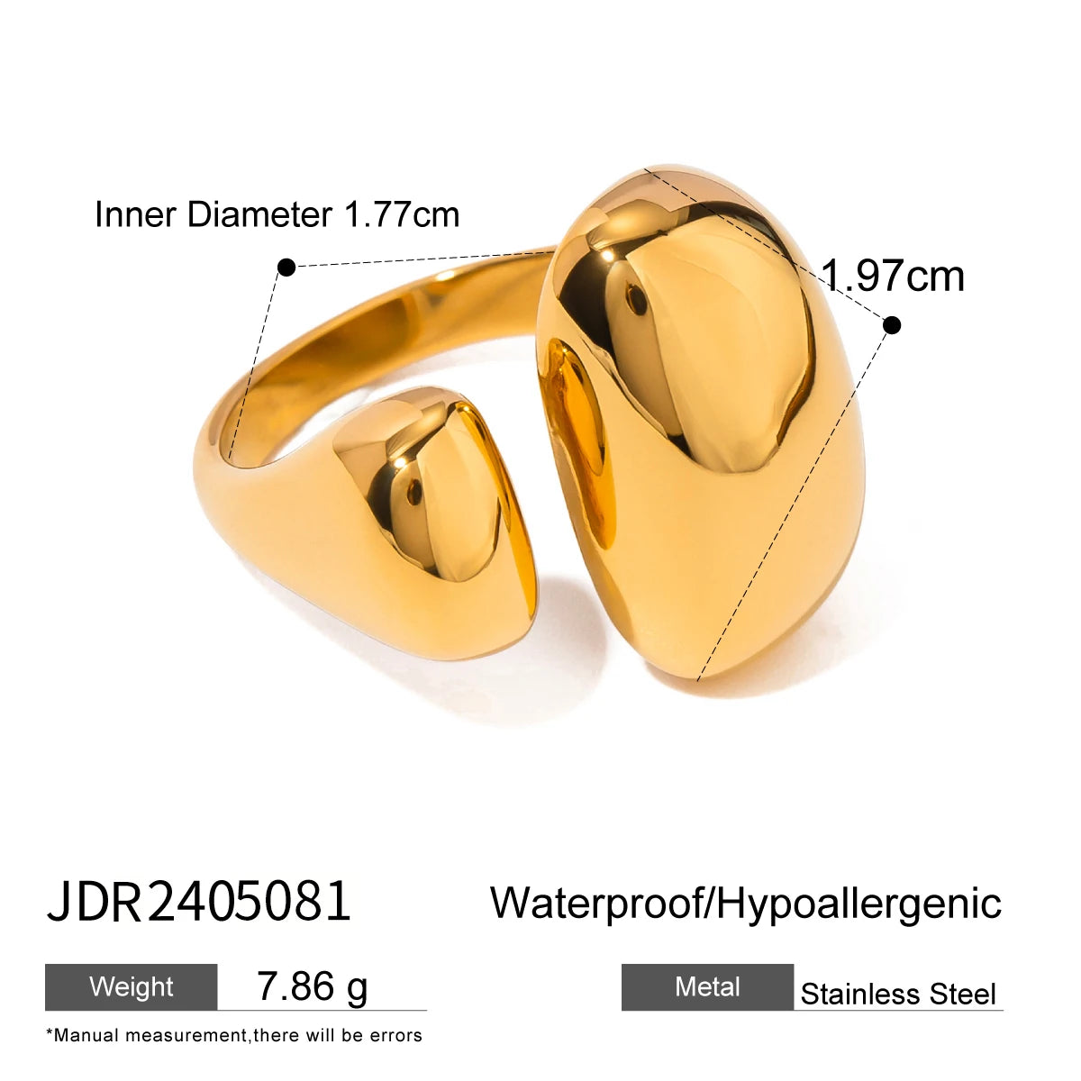 Fashionable Stackable Rings in gold stainless steel with waterproof and hypoallergenic features