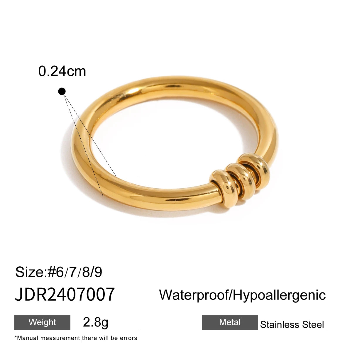 Fashionable stackable rings gold stainless steel waterproof hypoallergenic size 6 to 9