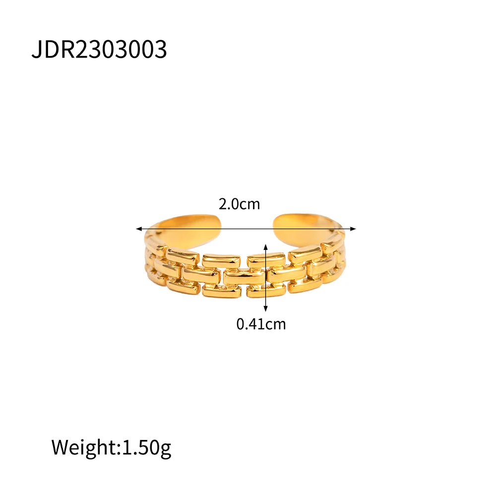 Gold chain link open band Fashionable Stackable Rings with 2cm width and 1.5g weight